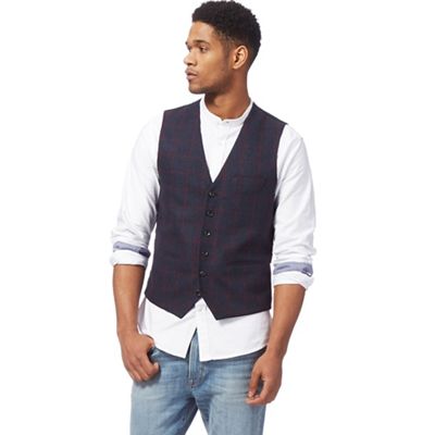 Big and tall navy checked waistcoat with wool